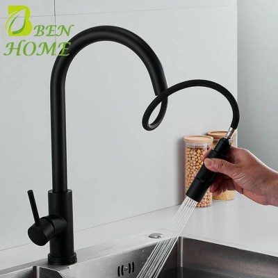 Pull Out Automatic Sensor Water Kitchen Faucet Black 1 Piece